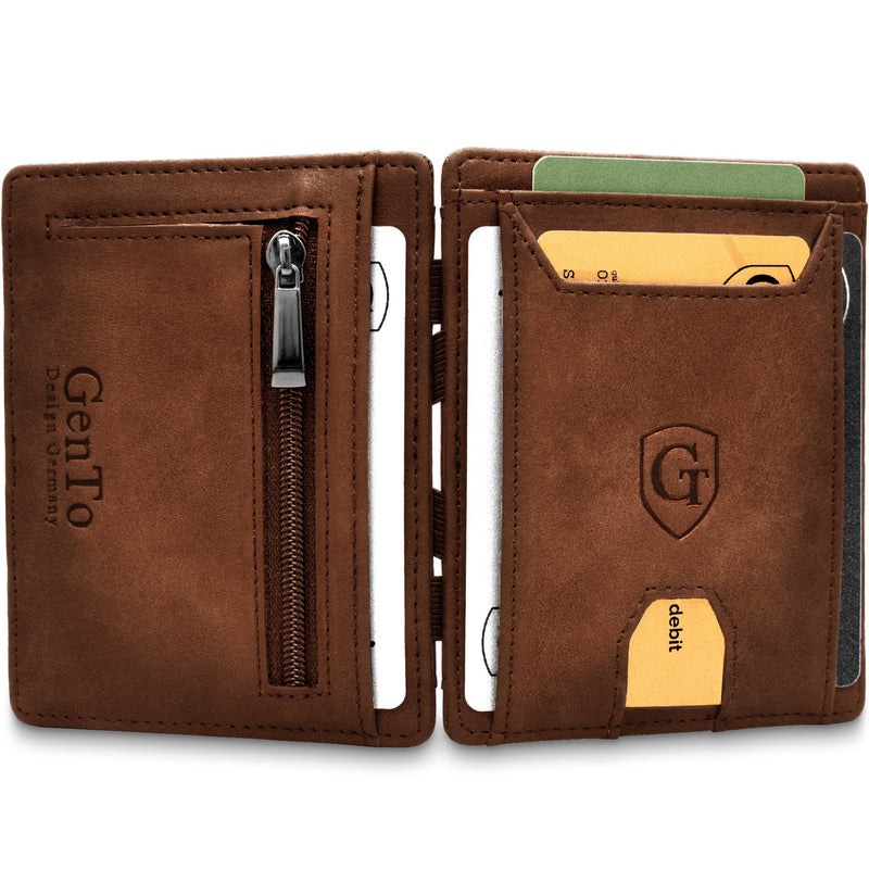 FLAPLET II Magic Wallet Magic Wallet Kompakt | mit Reißverschluss Dunkelbraun soft 