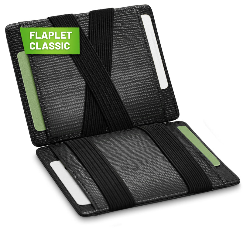 FLAPLET CLASSIC Magic Wallet Magic Wallet Kompakt | mit Reißverschluss Schwarz Saffiano 